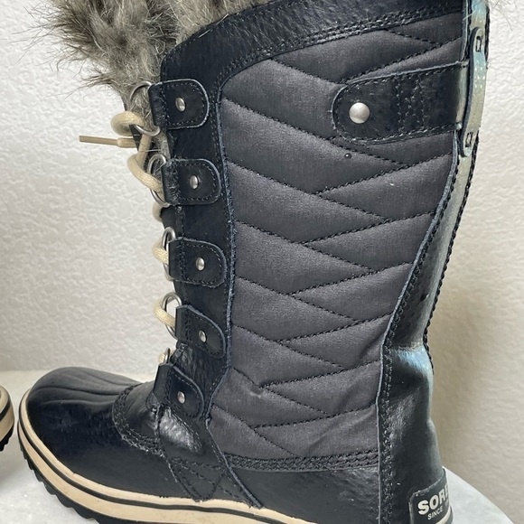SOREL boots leather fur lined Tofino II waterproof sz 6 EU 37 black canv… - Picture 11 of 11